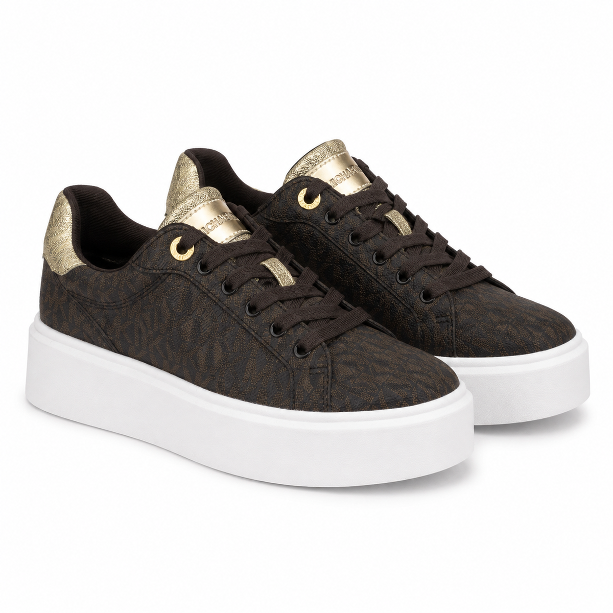 Zapatillas Michael Kors marrón y dorado, vista frontal