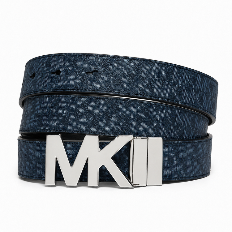 Set Michael Kors Cinturón y Tarjetero Monograma Azul – Hombre