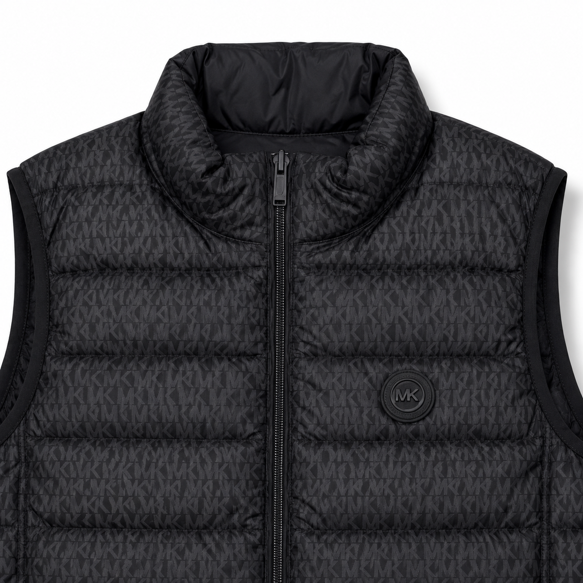 Chaleco Michael Kors reversible negro - detalle de monograma MK y logo