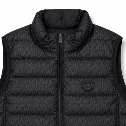 Chaleco Michael Kors reversible negro - detalle de monograma MK y logo