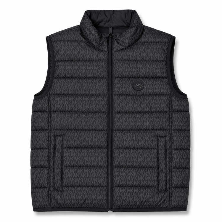 Chaleco Michael Kors reversible negro con monograma MK - vista frontal