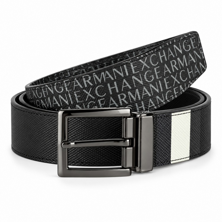 Cinturón Armani Exchange reversible negro con franja blanca