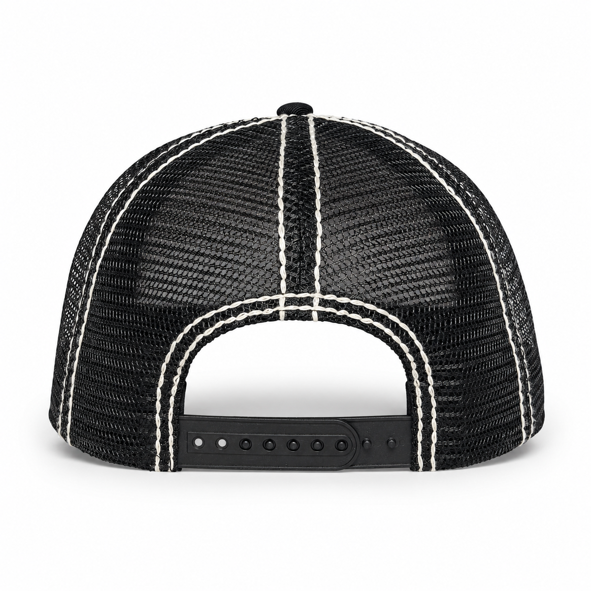 Gorro True Religion negro con malla y ajuste snapback, vista trasera