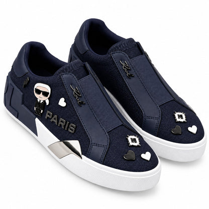 Vista superior de zapatillas Karl Lagerfeld azul marino con apliques