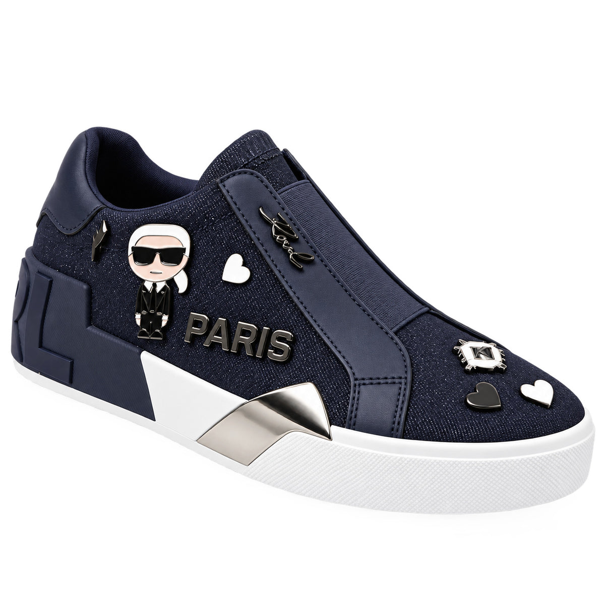 Detalle lateral de zapatilla Karl Lagerfeld azul marino