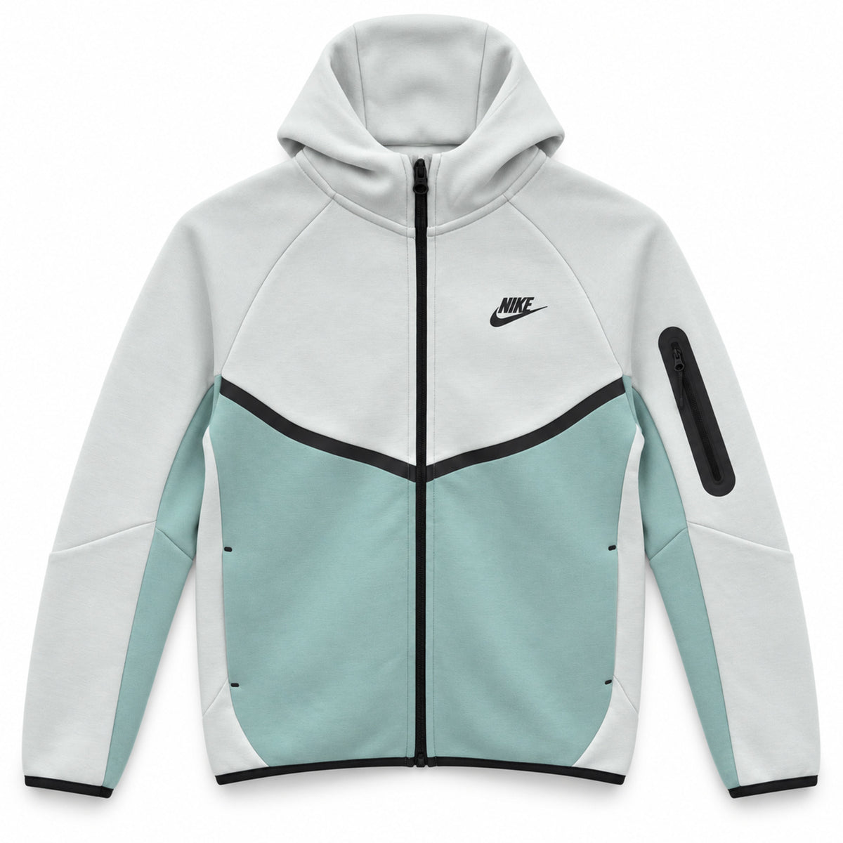 Chaqueta Nike Tech Fleece gris claro y verde menta vista frontal