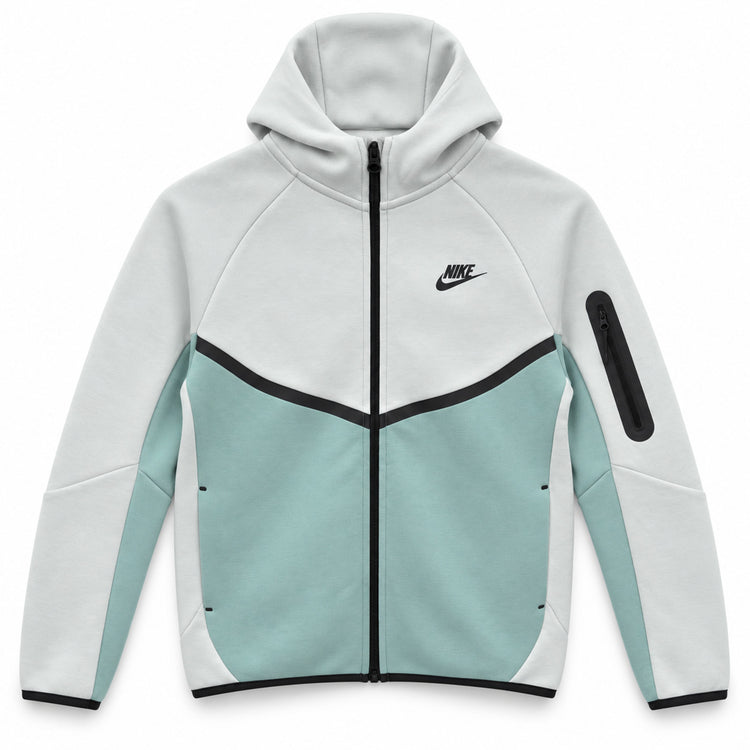 Chaqueta Nike Tech Fleece gris claro y verde menta vista frontal