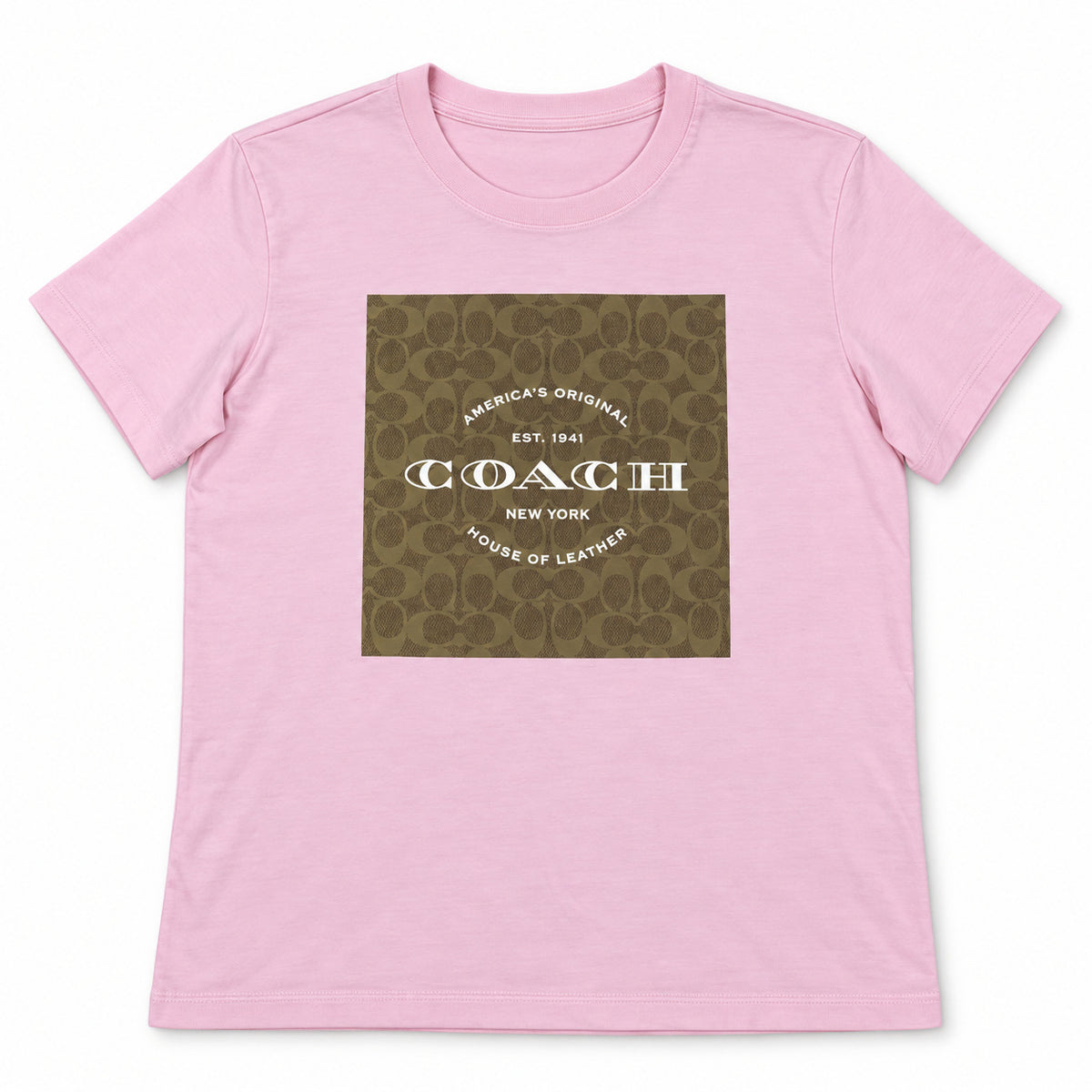 Polera Coach rosada de mujer con estampado monograma, vista frontal