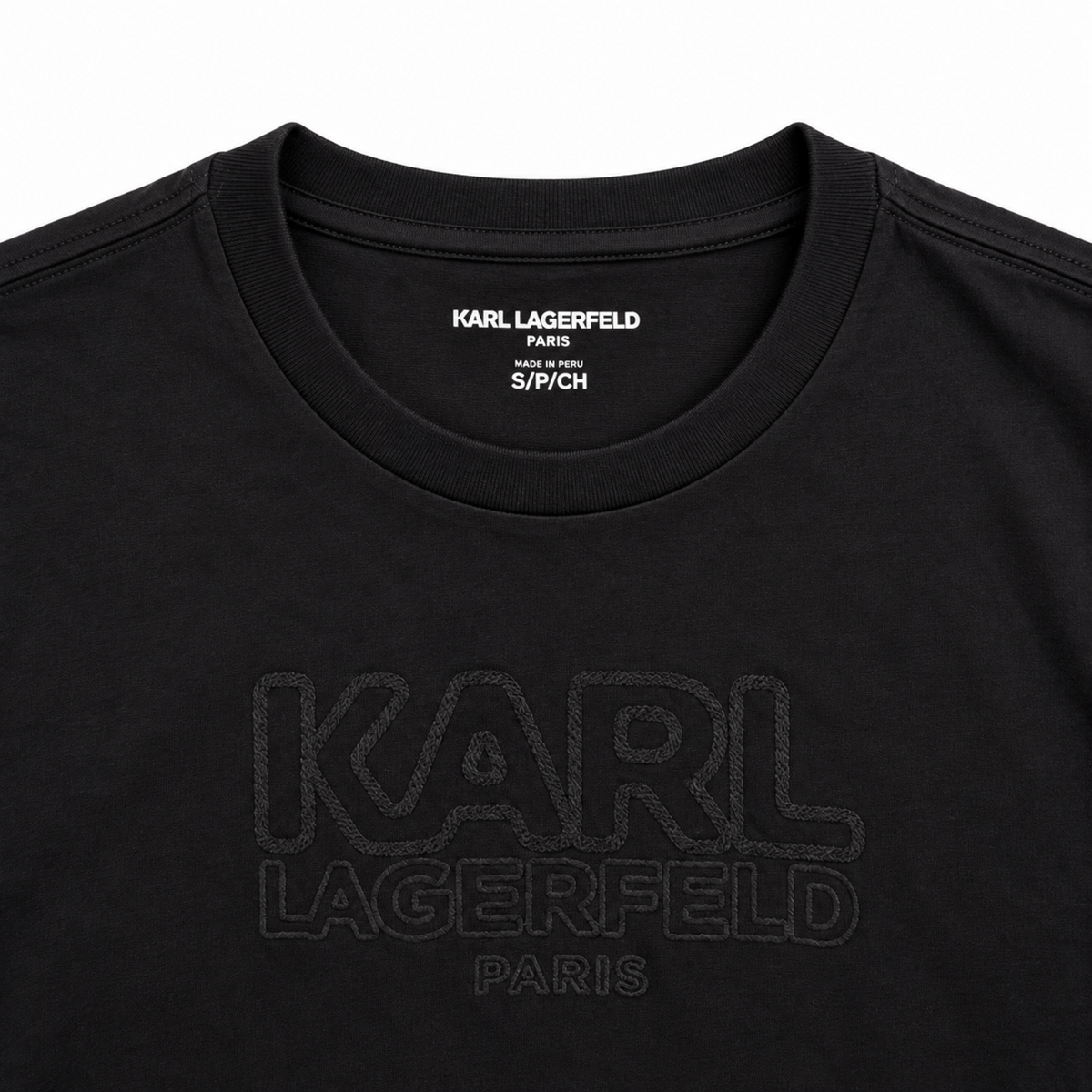 Detalle cuello y talla S polera Karl Lagerfeld
