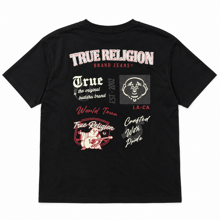 Polera True Religion negra diseño World Tour posterior