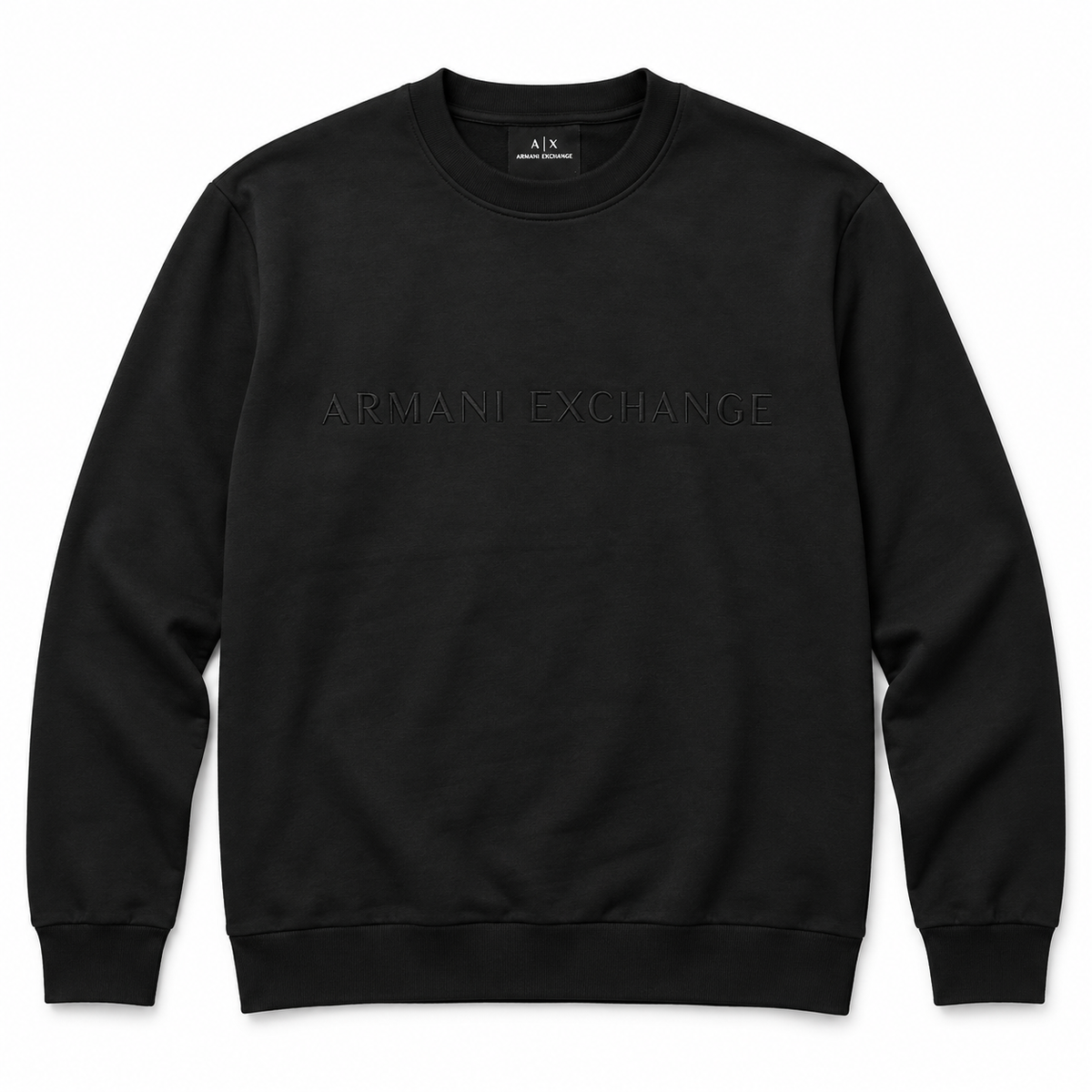 Polerón Armani Exchange negro con logo tono sobre tono, vista frontal