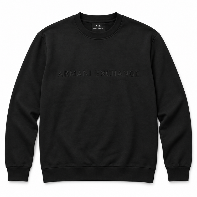 Polerón Armani Exchange negro con logo tono sobre tono, vista frontal
