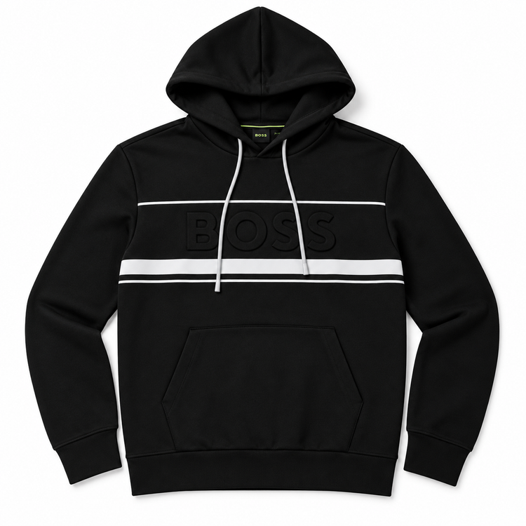 Polerón BOSS negro con franjas reflectantes, vista frontal