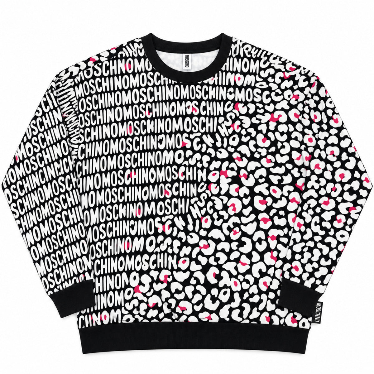 Polerón Moschino estampado blanco negro y rosado