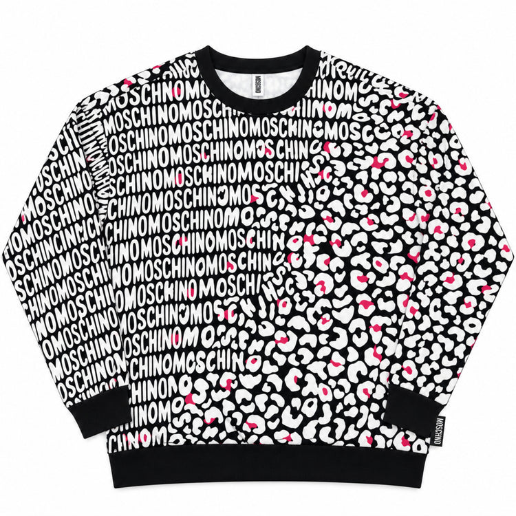 Polerón Moschino estampado blanco negro y rosado