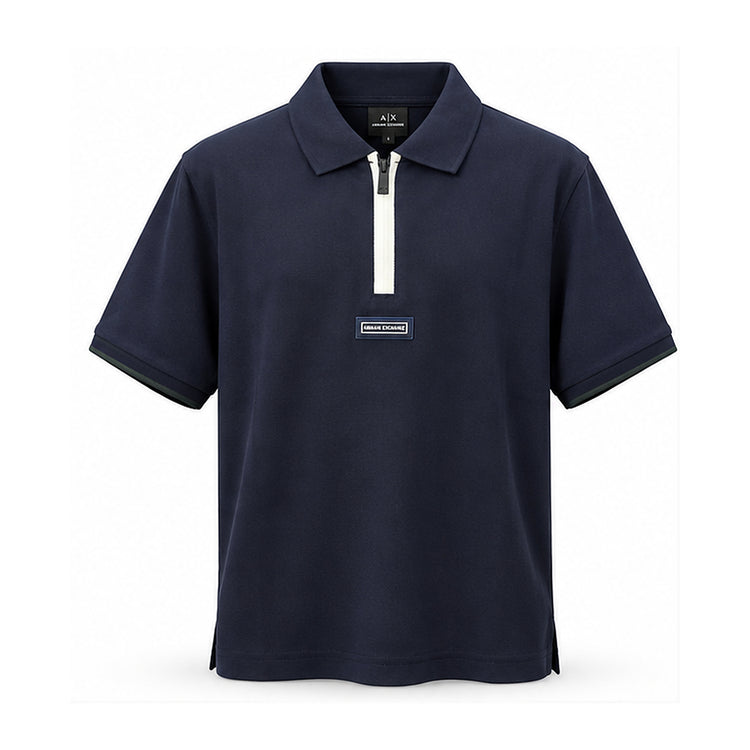 Polo Armani Exchange azul marino para hombre, vista frontal completa