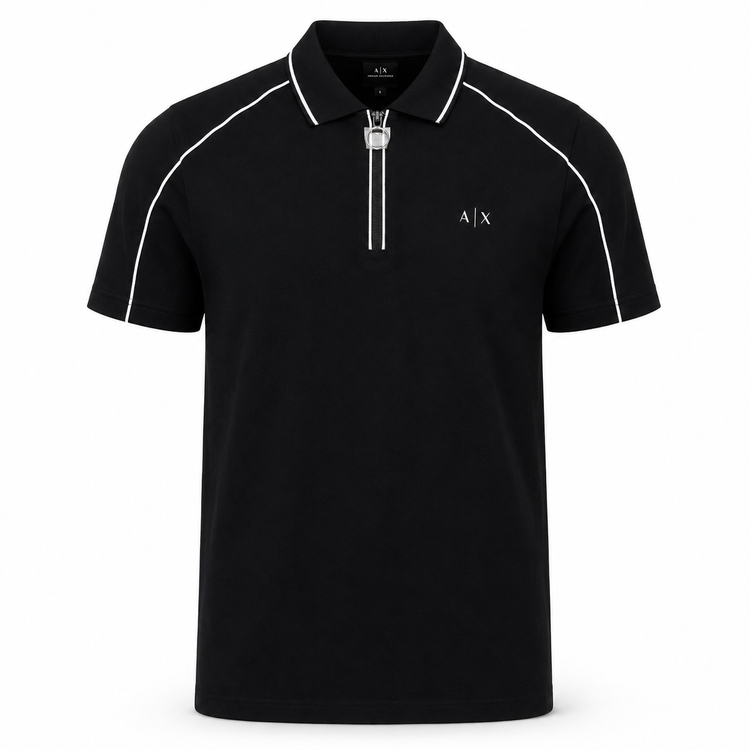 Polo Armani Exchange A|X negra con cierre y líneas blancas
