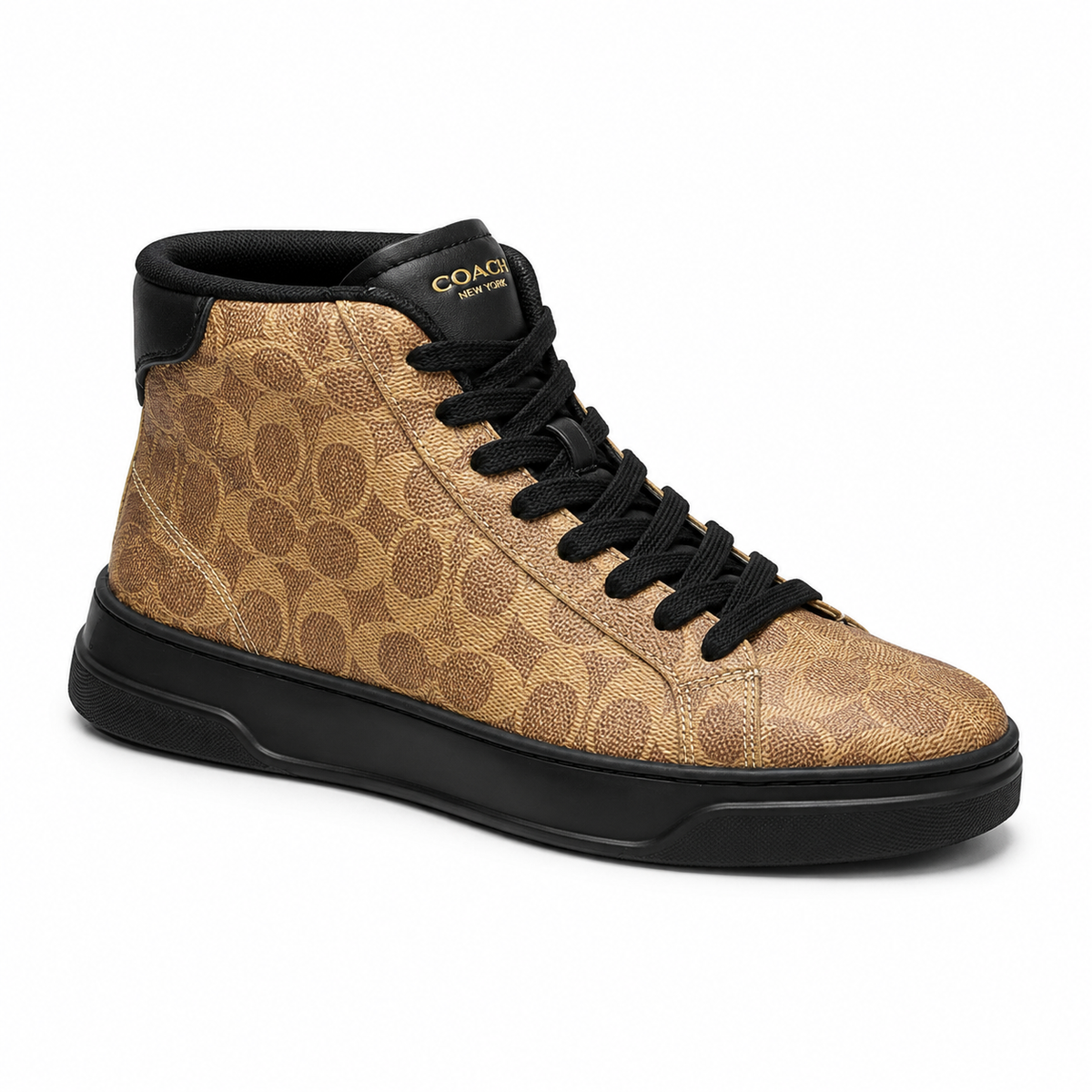 Zapatilla Coach alta monograma café para hombre, vista lateral