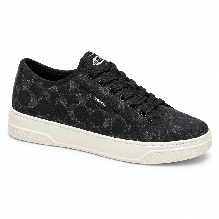 Zapatilla Coach de tela negra con monograma para hombre, vista lateral