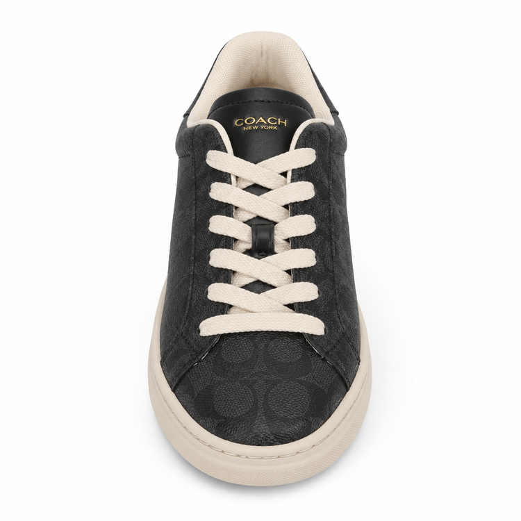 Zapatilla Coach negra con cordones crema vista frontal