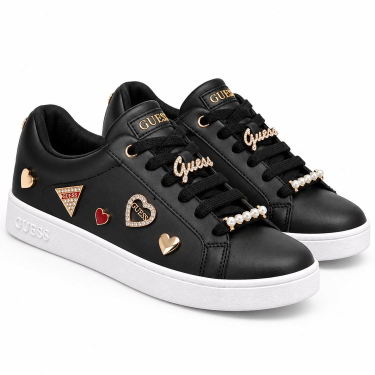 Zapatillas Guess negras con apliques dorados, vista lateral